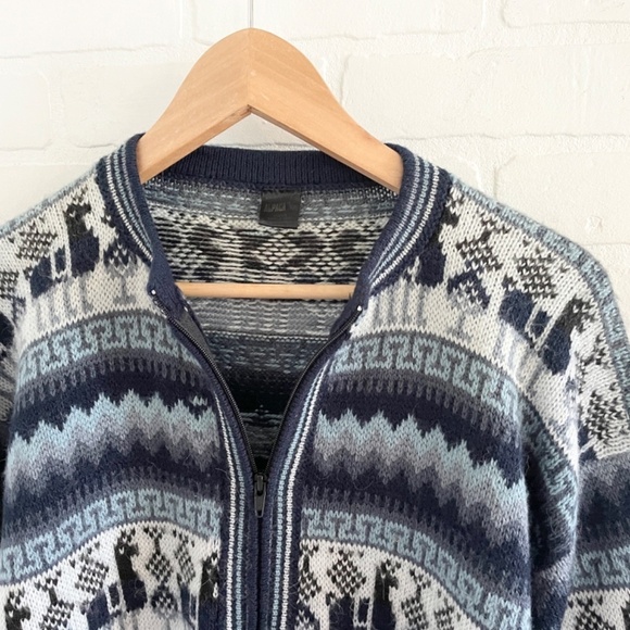 Alpaca Zipped Knit cardigan Sweater Alpaca Wool Fair Isle Hygge Southwestern L - Picture 8 of 14